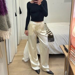 LoveShackFancy Cream Silk Trousers